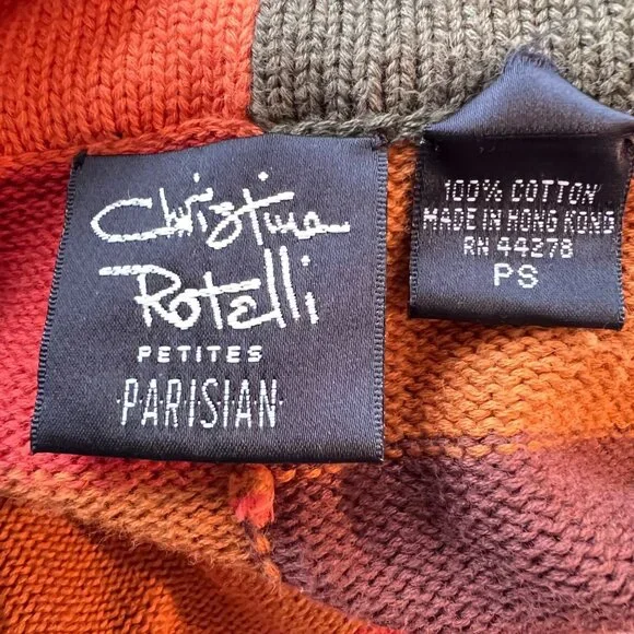 Christina Rotelli Parisian Patchwork Cardigan Sweater Size PS Cotton Colorblock - Picture 6 of 7